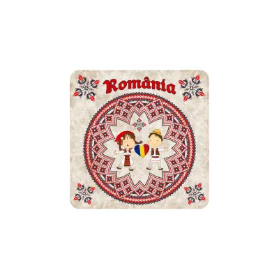 Romania copii port popular, suport coster din lemn, model 015
